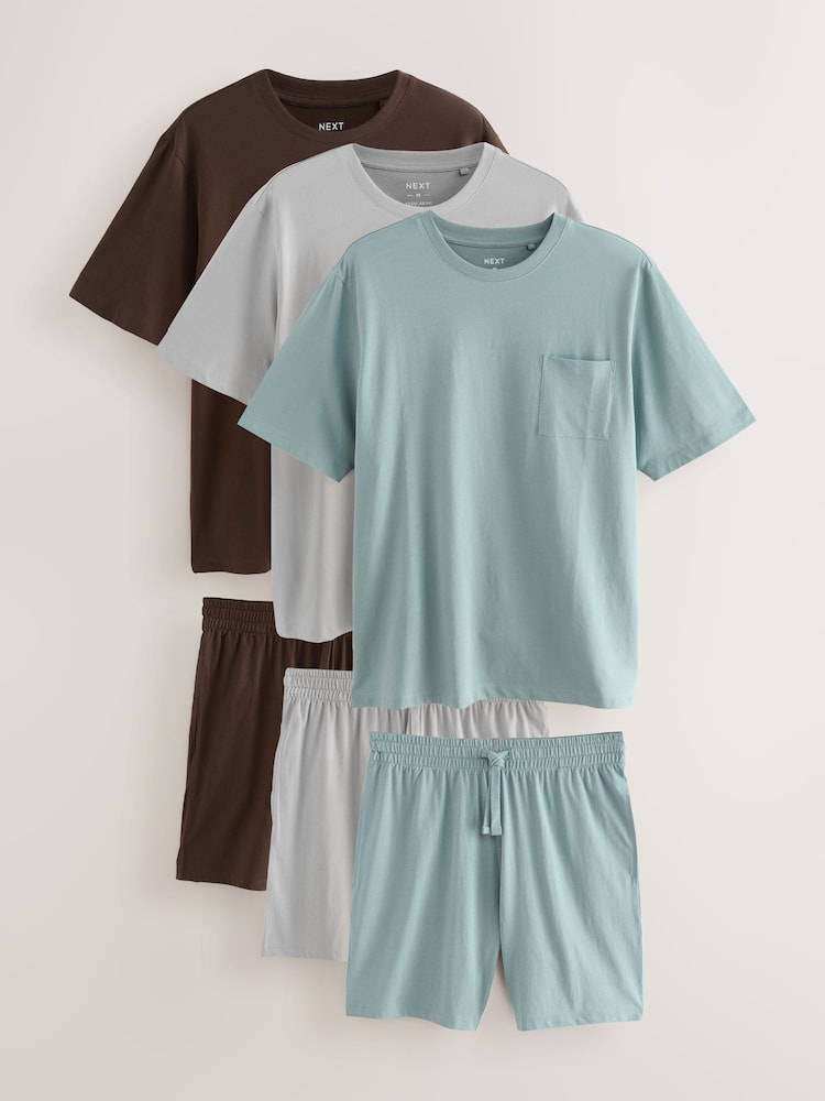 Black/Chocolate Brown/Grey Jersey Pyjamas Shorts Set 3 Pack - Image 1 of 13