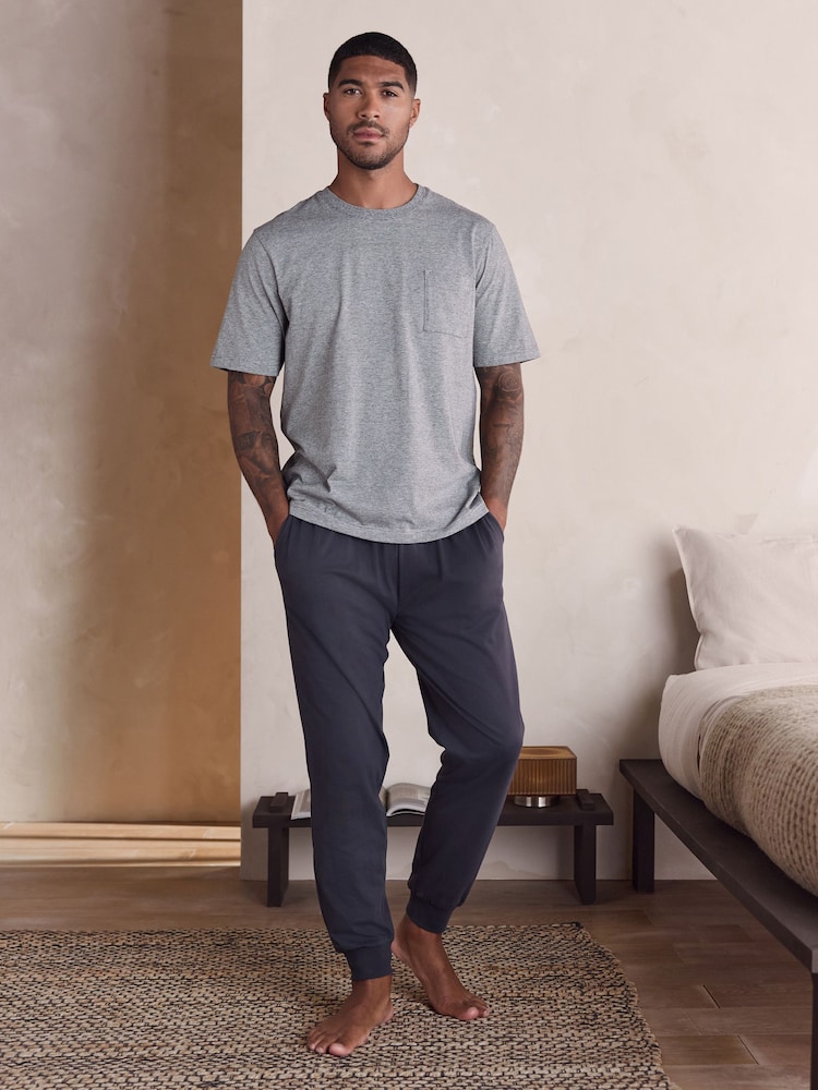 Grey Short Sleeve Cuffed Jersey Pyjamas Set - Image 1 of 10