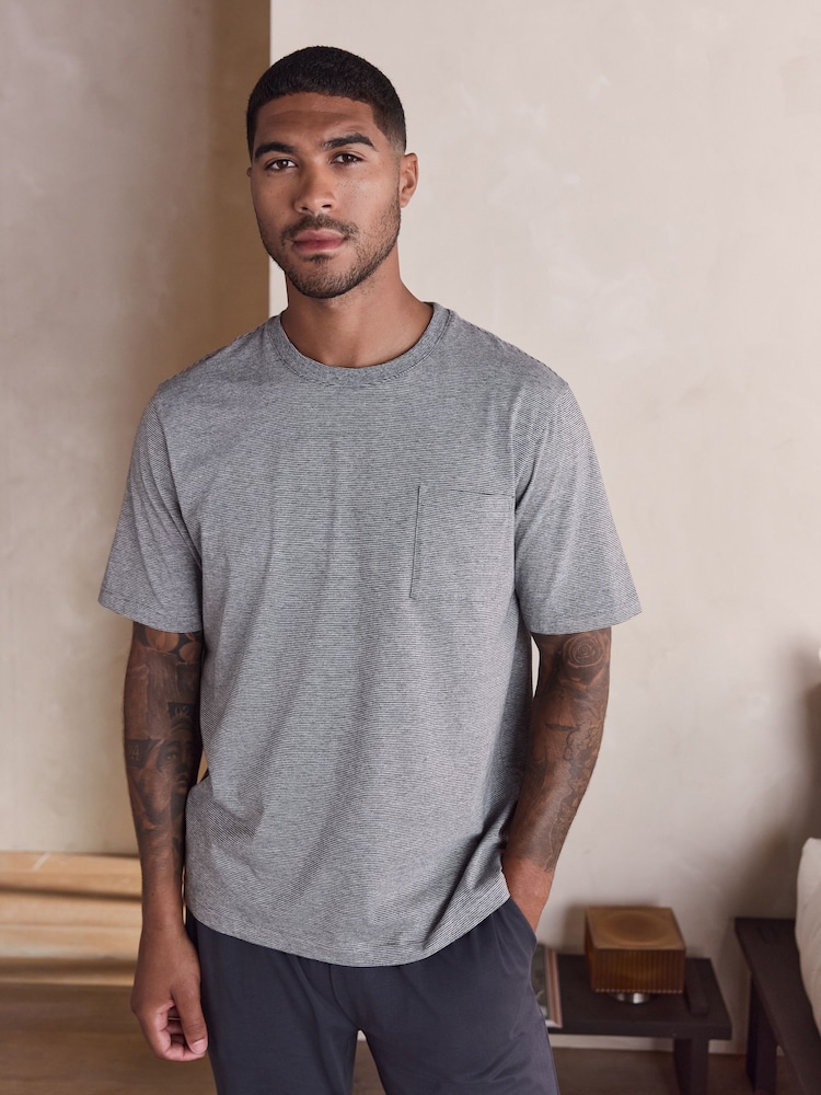 Grey Short Sleeve Cuffed Jersey Pyjamas Set - Image 2 of 10