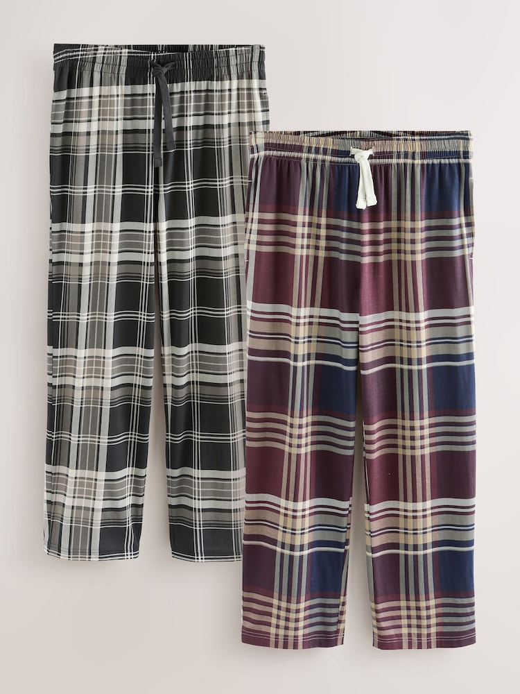 Plum Purple/ Neutral Check Jersey Pyjama Bottoms 2 Pack - Image 1 of 15