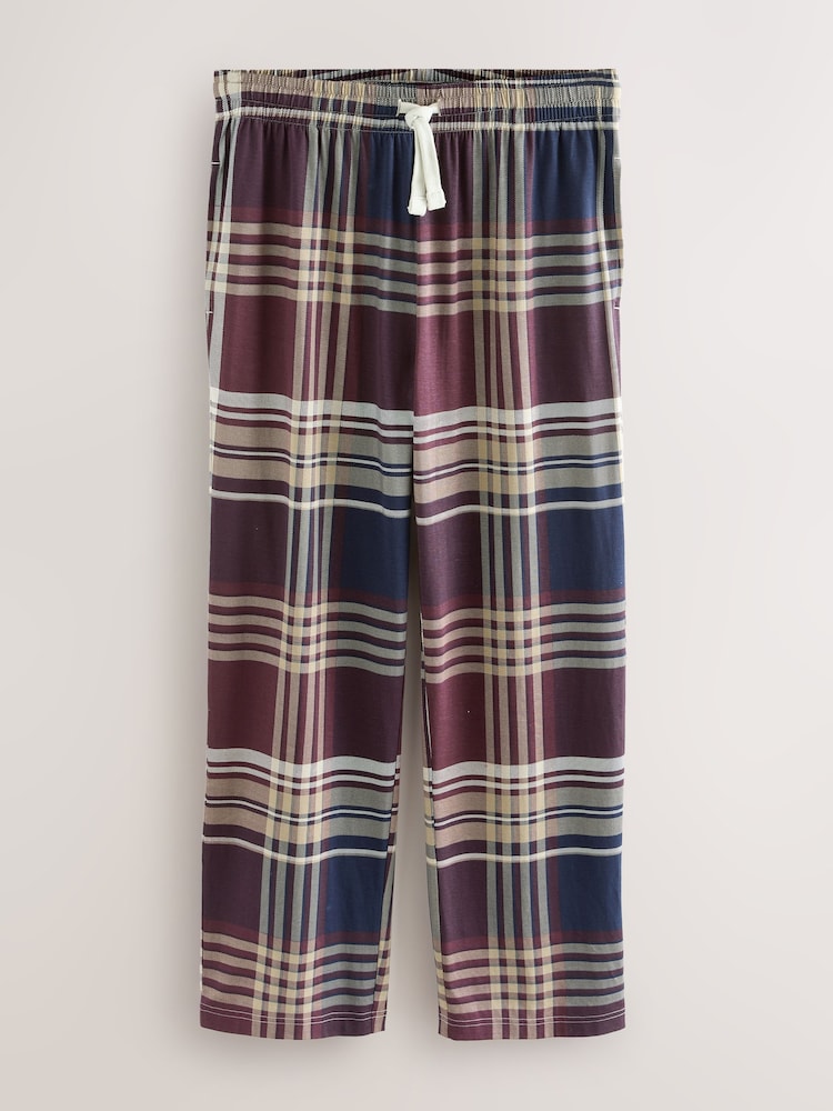 Plum Purple/ Neutral Check Jersey Pyjama Bottoms 2 Pack - Image 2 of 15