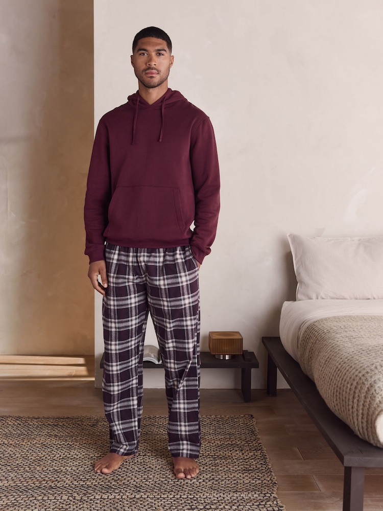 Burgundy Red Check Bottoms Long Sleeve Hoodies Set - Image 1 of 11