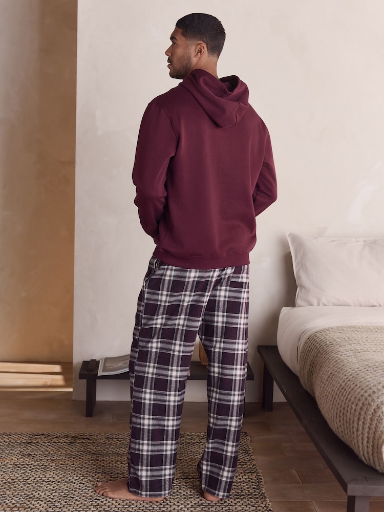 Burgundy Red Check Bottoms Long Sleeve Hoodies Set - Image 2 of 11