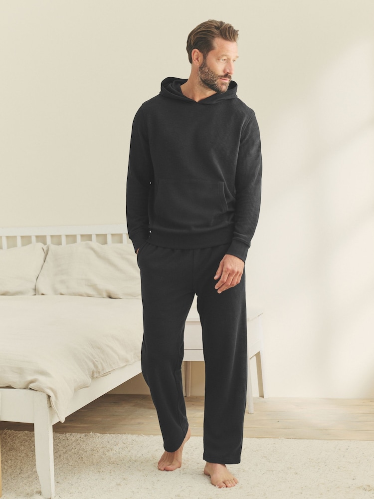 Black Soft Waffle Pyjamas Hoodie Set - Image 1 of 13 Black Soft Waffle Pyjamas Hoodie Set - Image 1 of 13