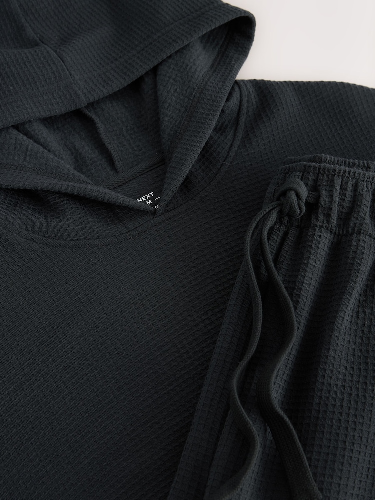 Black Soft Waffle Pyjamas Hoodie Set - Image 13 of 13