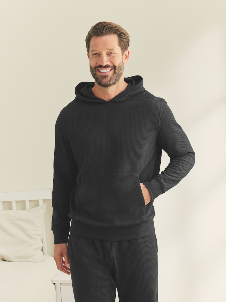 Black Soft Waffle Pyjamas Hoodie Set - Image 2 of 13 Black Soft Waffle Pyjamas Hoodie Set - Image 2 of 13