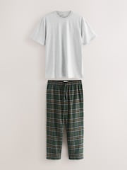 Green/Grey Marl Check Woven Short Sleeve Pyjamas Set - Image 8 of 11