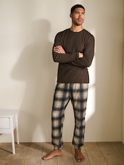 Neutral/Brown Check Motionflex Cosy Long Sleeve Cuffed Pyjamas - Image 1 of 11