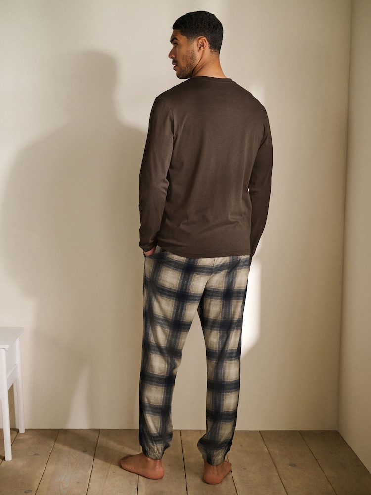 Neutral/Brown Check Motionflex Cosy Long Sleeve Cuffed Pyjamas - Image 2 of 11