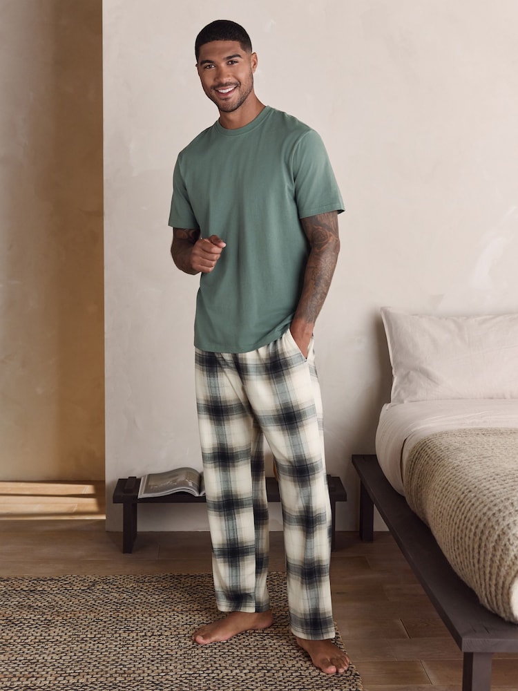 Sage Green / Neutral Stone Check Motionflex Cosy Short Sleeve Pyjamas Set - Image 1 of 16 Sage Green / Neutral Stone Check Motionflex Cosy Short Sleeve Pyjamas Set - Image 1 of 16