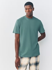 Sage Green / Neutral Stone Check Motionflex Cosy Short Sleeve Pyjamas Set - Image 6 of 16