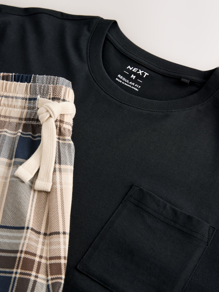 Neutral/Black Check Short Sleeve Jersey Pyjamas Set - Image 13 of 13 Neutral/Black Check Short Sleeve Jersey Pyjamas Set - Image 13 of 13
