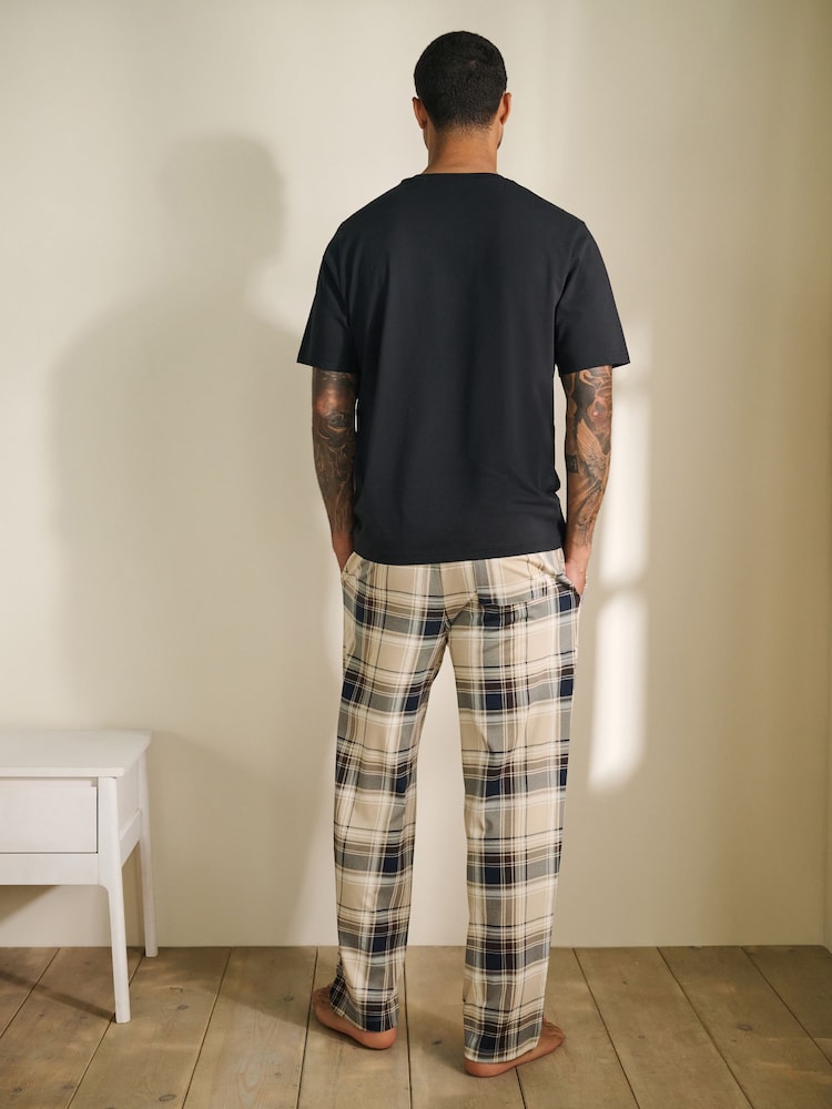 Neutral/Black Check Short Sleeve Jersey Pyjamas Set - Image 2 of 13 Neutral/Black Check Short Sleeve Jersey Pyjamas Set - Image 2 of 13