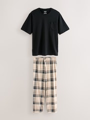 Kariert, neutral/schwarz - Kurzärmeliger Jersey-Pyjama - Bild 8 von 13