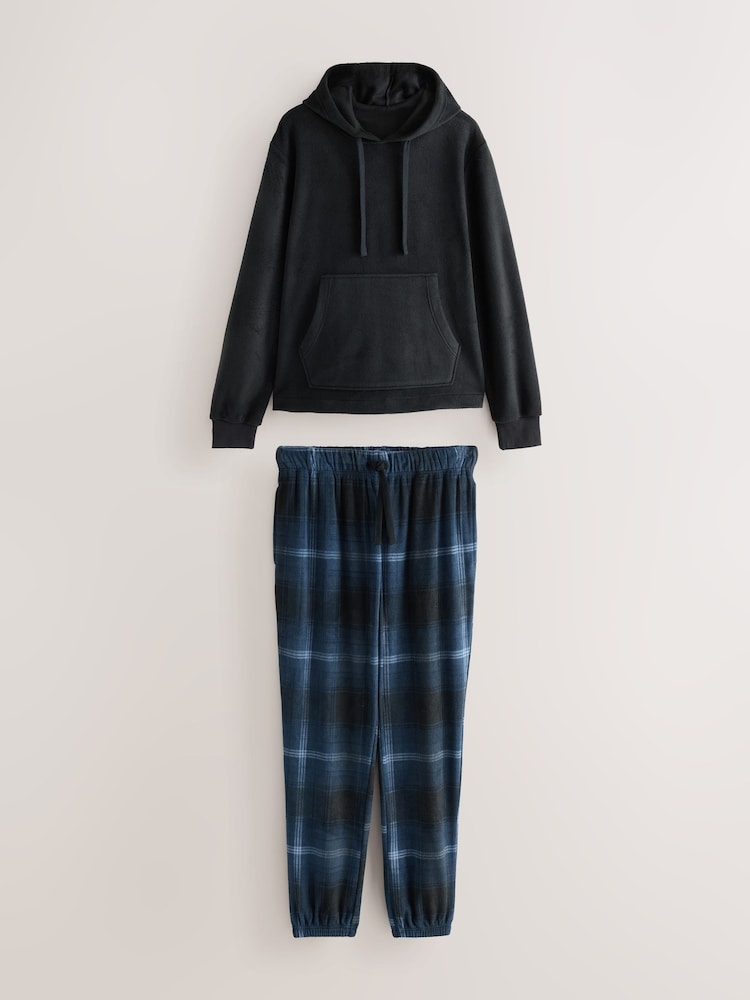 Navy Blue Thermal Fleece Long Sleeve Check Pyjamas Set - Image 1 of 5