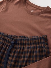 Rust Orange/Navy Blue Long Sleeve Thermal Fleece Pyjamas Set - Image 4 of 5