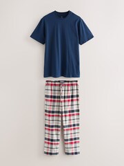 Navy Blue/Grey Check Woven Short Sleeve Pyjamas Set - Image 1 of 5