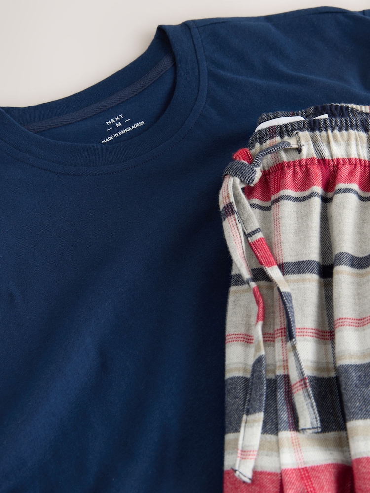 Navy Blue/Grey Check Woven Short Sleeve Pyjamas Set - Image 11 of 11
