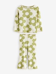 Green Flare Rib Flower Print Top and Leggings Set 2 Piece - Image 1 of 3