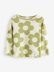 Green Flare Rib Flower Print Top and Leggings Set 2 Piece - Image 2 of 3
