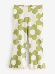 Green Flare Rib Flower Print Top and Leggings Set 2 Piece - Image 3 of 3