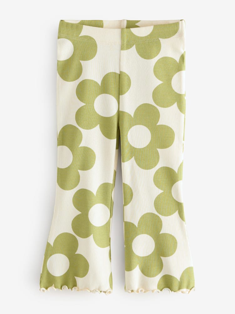 Green Flare Rib Flower Print Top and Leggings Set 2 Piece - Image 3 of 3