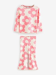 Pink Flare Rib Flower Print Top and Leggings Set 2 Piece - Image 1 of 3
