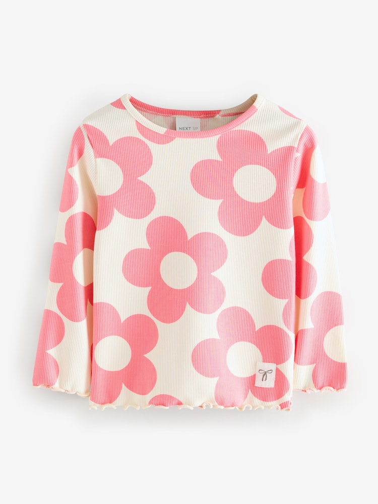 Pink Flare Rib Flower Print Top and Leggings Set 2 Piece - Image 2 of 3