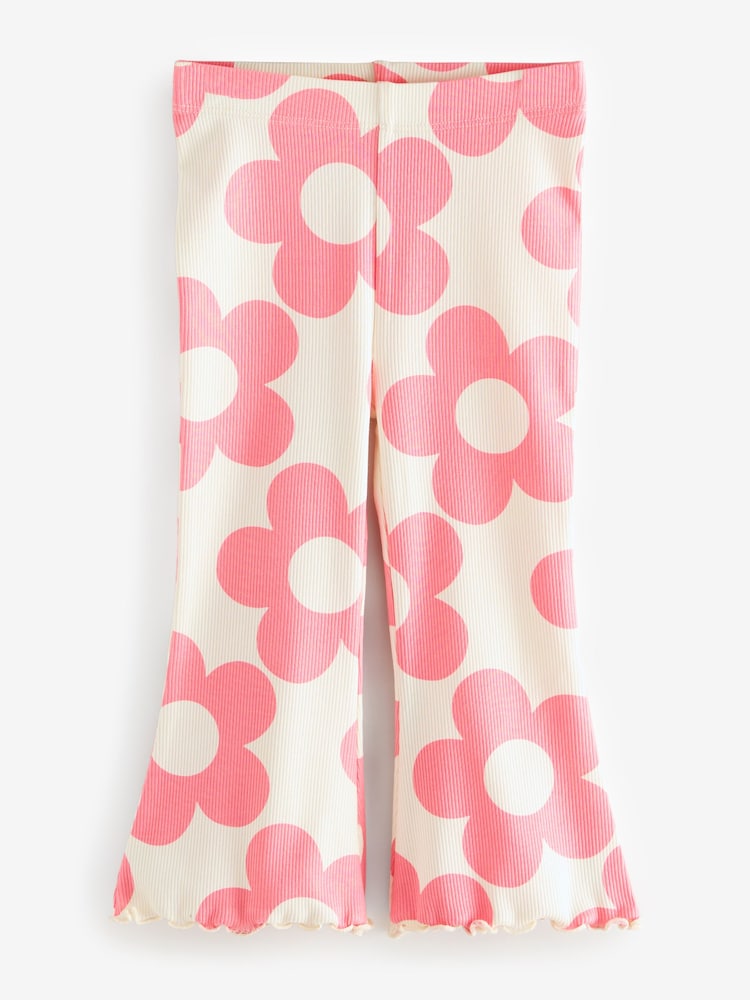 Pink Flare Rib Flower Print Top and Leggings Set 2 Piece - Image 3 of 3
