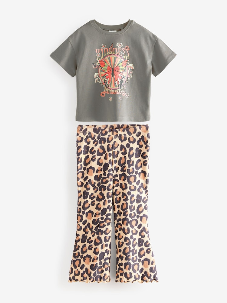 Grey Flare Graphic Print Leggings and Top Set 2 Pack - Image 1 of 3