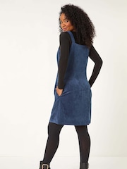 Roman Blue Petite Corduroy Pinafore Button Dress - Image 3 of 5