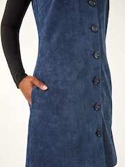 Roman Blue Petite Corduroy Pinafore Button Dress - Image 5 of 5