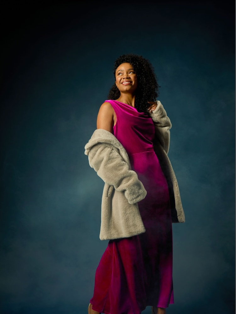 Roman Pink Petite Cowl Neck Velvet Maxi Dress - Image 2 of 8 Roman Pink Petite Cowl Neck Velvet Maxi Dress - Image 2 of 8