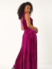 Roman Pink Petite Cowl Neck Velvet Maxi Dress - Image 6 of 8