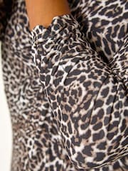 Roman Brown Petite Animal Print Twist Detail Midi Dress - Image 5 of 5