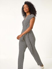 Roman Petite Spot Print V-Neck Stretch Jumpsuit - صورة 2 من 5