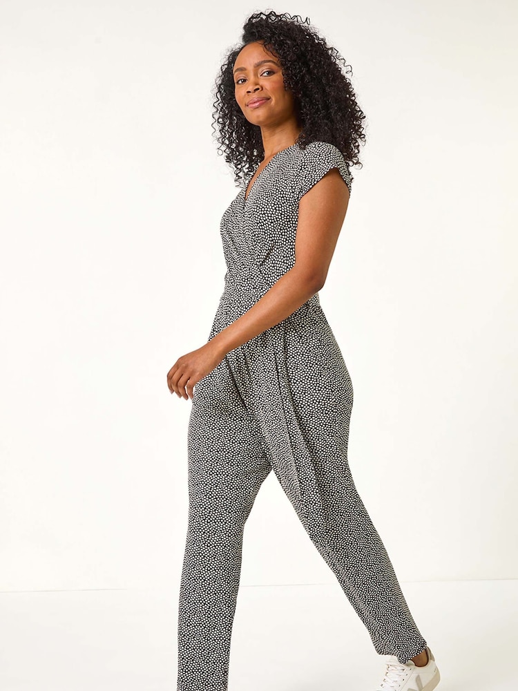 Roman Petite Spot Print V-Neck Stretch Jumpsuit - صورة 2 من 5