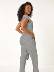 Roman Petite Spot Print V-Neck Stretch Jumpsuit - صورة 3 من 5
