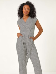 Roman Petite Spot Print V-Neck Stretch Jumpsuit - صورة 4 من 5