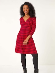 Roman Red Petite Geo Print Wrap Stretch Dress - Image 2 of 5