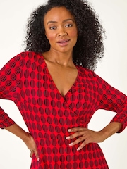 Roman Red Petite Geo Print Wrap Stretch Dress - Image 4 of 5