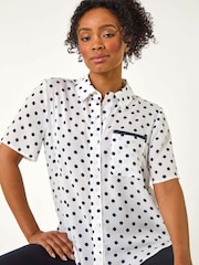 Roman Blue Petite Spot Print Buttoned Shirt - Image 1 of 5