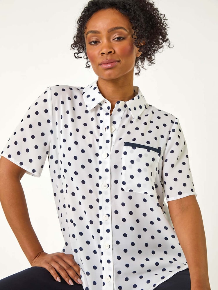 Roman Blue Petite Spot Print Buttoned Shirt - Image 1 of 5