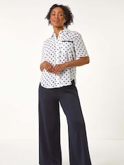Roman Blue Petite Spot Print Buttoned Shirt - Image 2 of 5