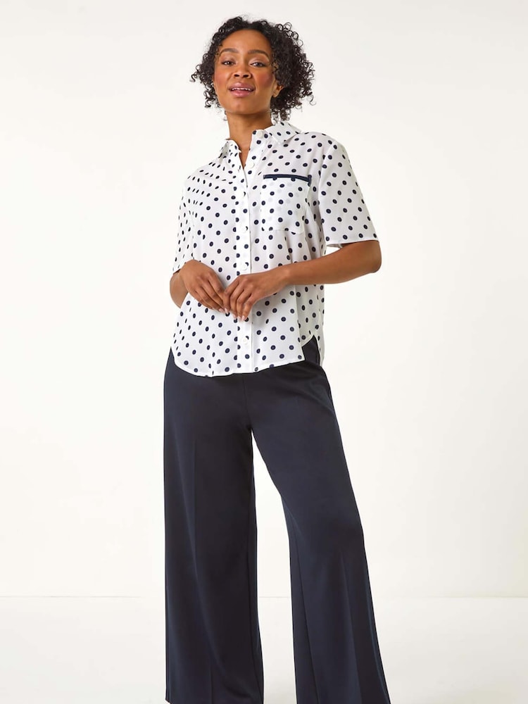 Roman Blue Petite Spot Print Buttoned Shirt - Image 2 of 5