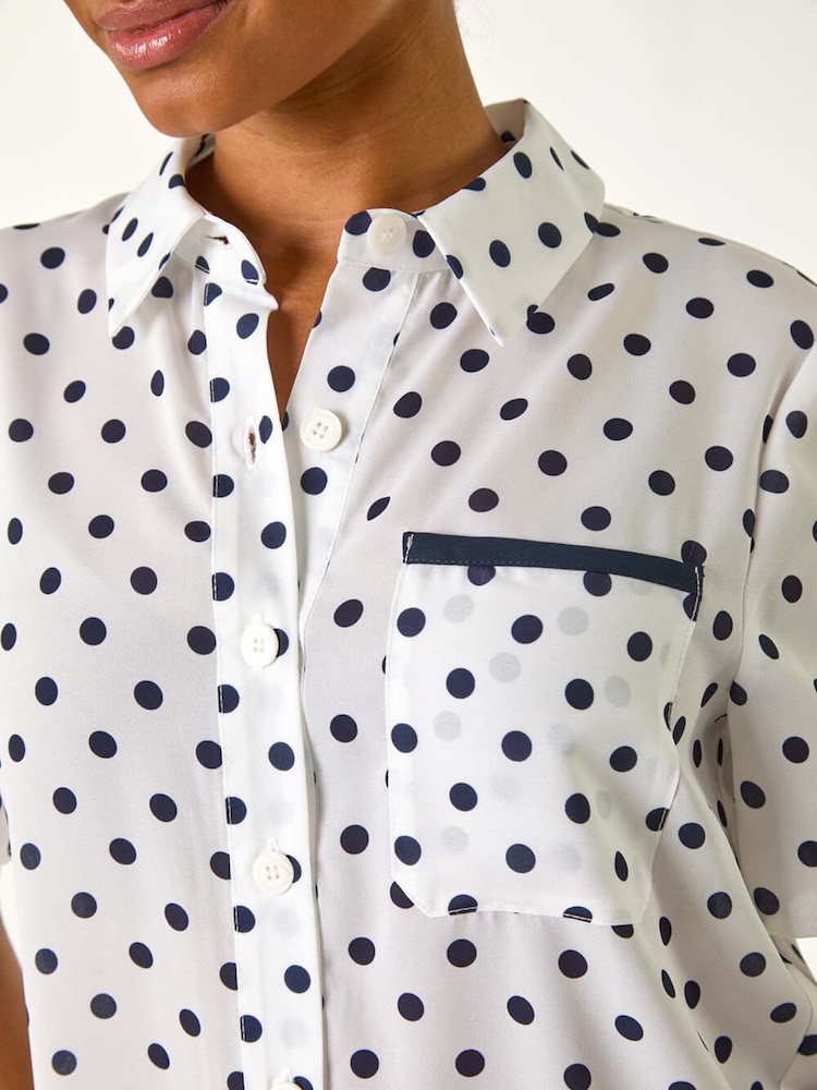 Roman Blue Petite Spot Print Buttoned Shirt - Image 5 of 5