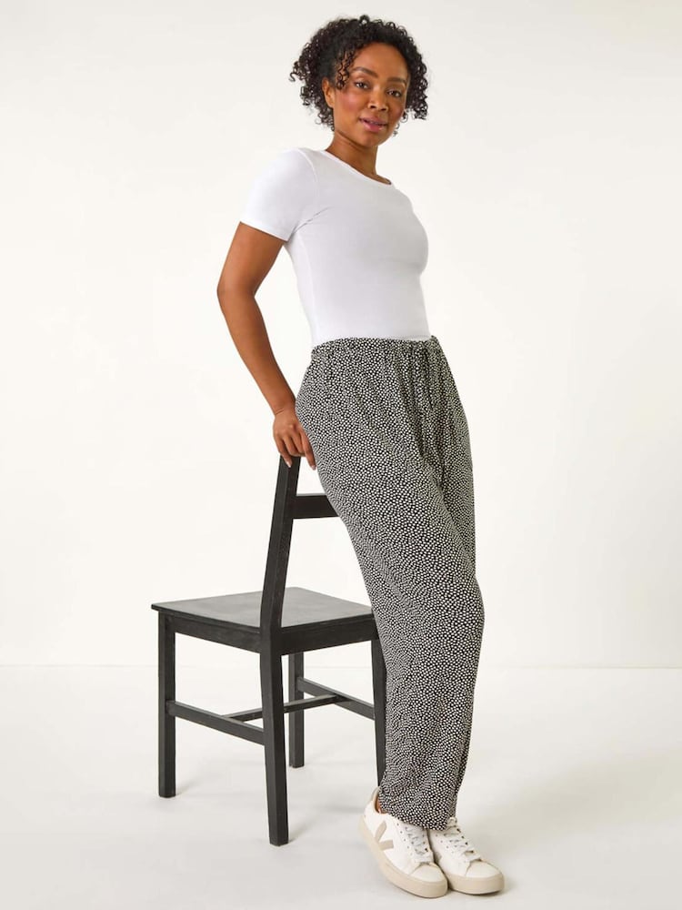 Roman Black Petite Spot Print Stretch Trousers - Image 1 of 5