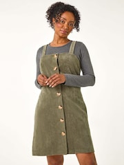Roman Green Petite Corduroy Pinafore Button Dress - Image 1 of 5