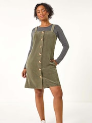 Roman Green Petite Corduroy Pinafore Button Dress - Image 2 of 5