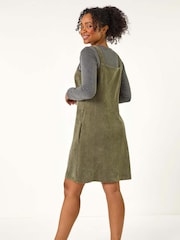 Roman Green Petite Corduroy Pinafore Button Dress - Image 3 of 5